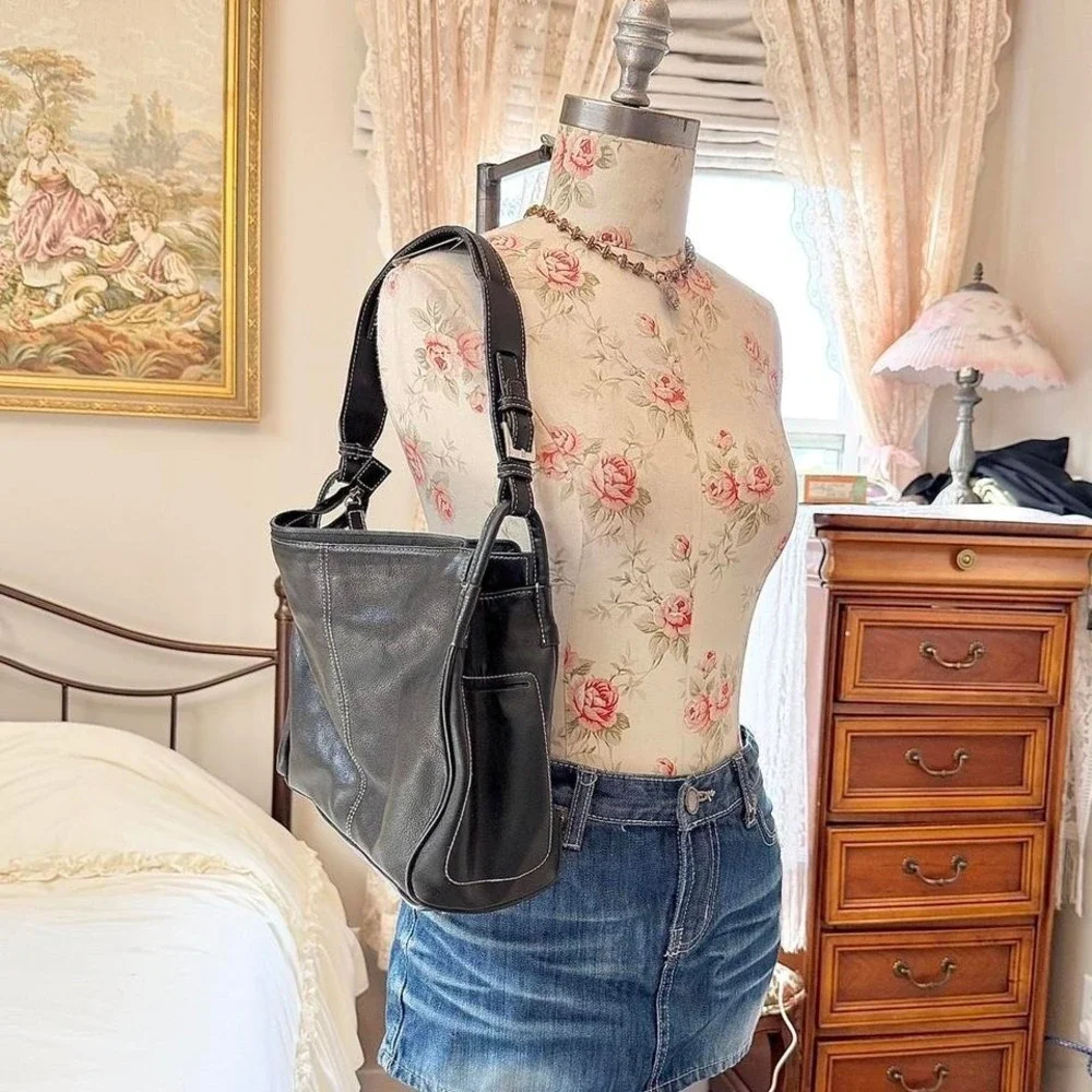 black leather shoulder bag y2k worthington black‎ genuine leather shoulder bag